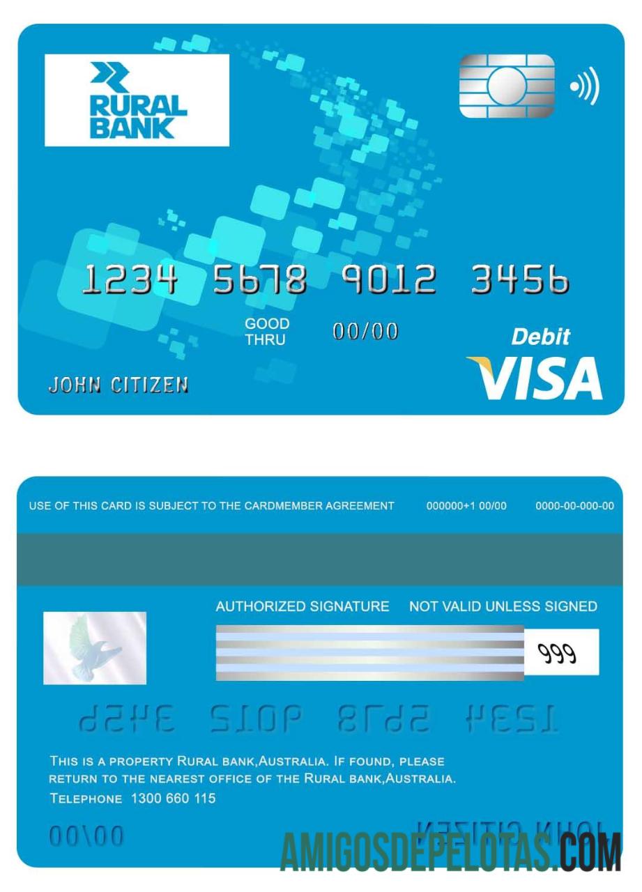 Cartão Visa do Banco Rural da Austrália modelo